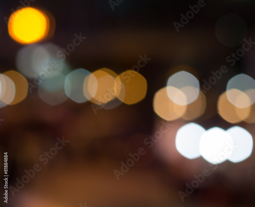 Defocused of night blur background. Bokeh effect lighting