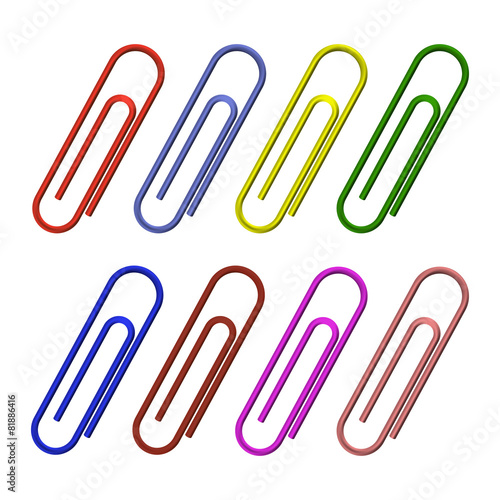 Set of multicolored paper clips. Isolated. Vector.