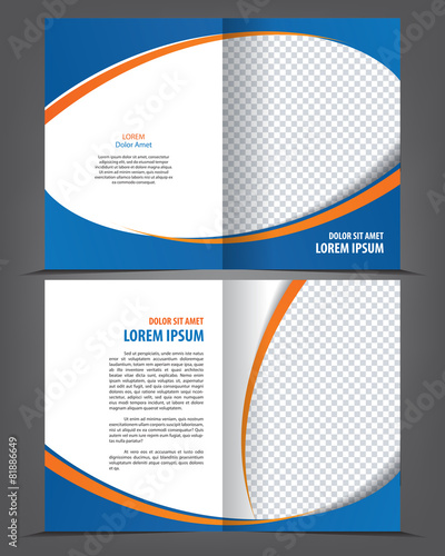 Bifold brochure template vector design, print layout orange blue