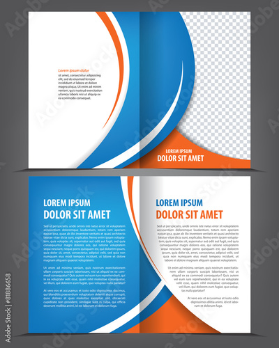 Vector empty bi-fold brochure print template blue design