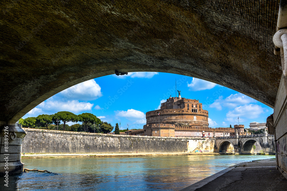 view from the banks of the Tiber Castel Sant'Angelo
