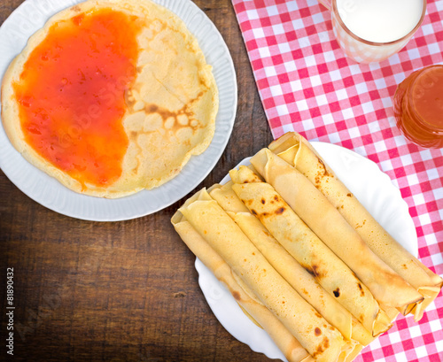 Pancakes with apricot jam - marmalade photo