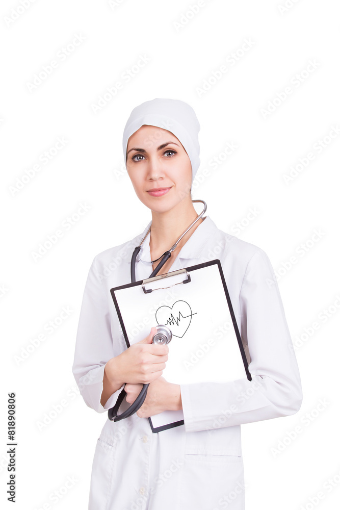 Beautiful female doctor on white background Beautiful female doctor on white background