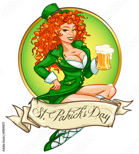 Beautiful Irish girl with beer
