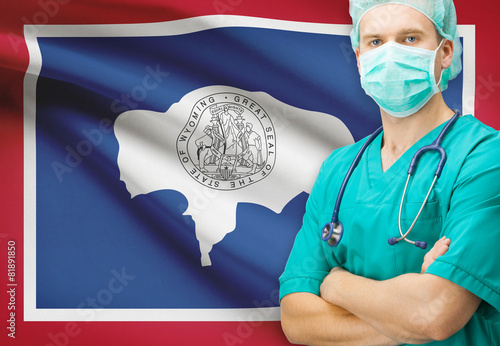 Surgeon with US state flag on background series - Wyoming photo