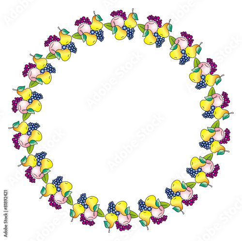 Round frame with fruits isolated on a white background photo