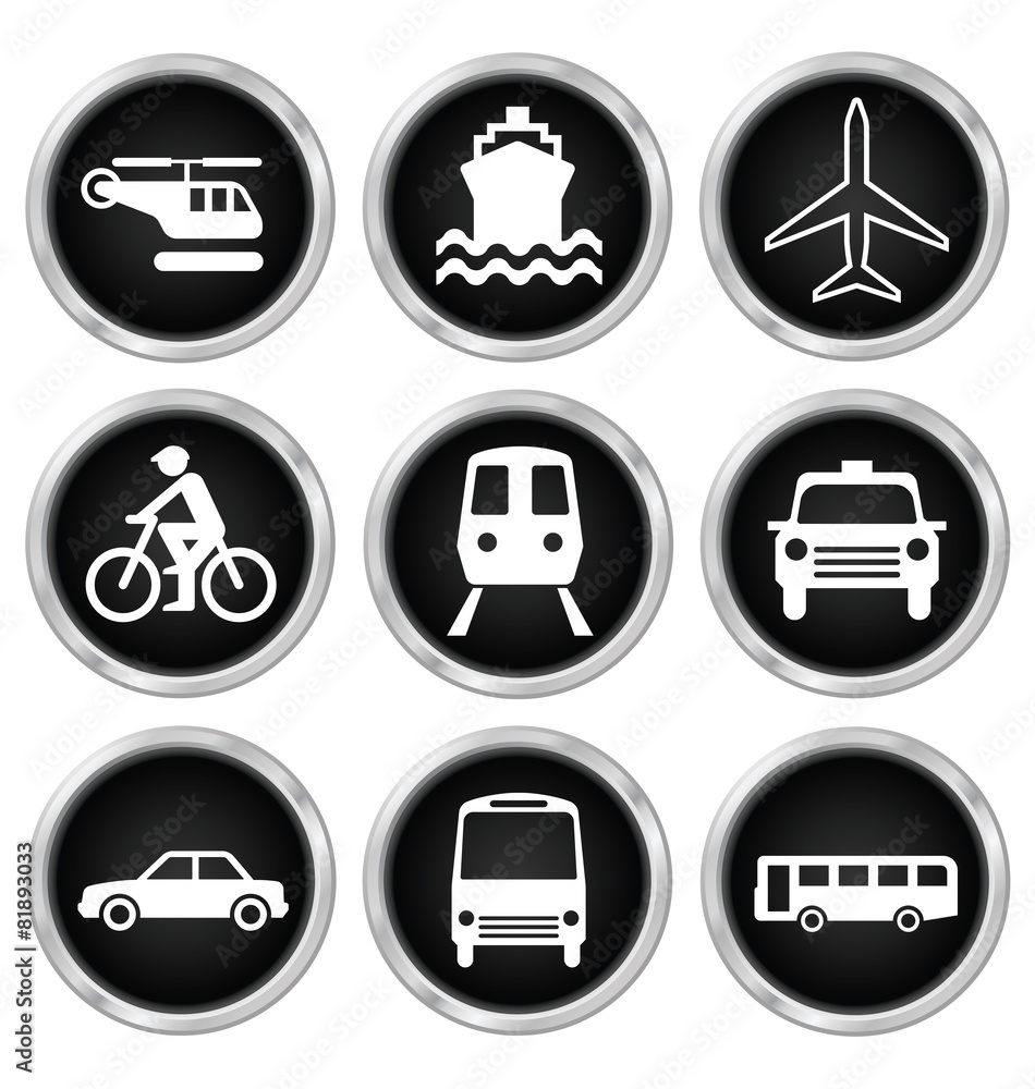 Black transport related icon set Black transport related icon set
