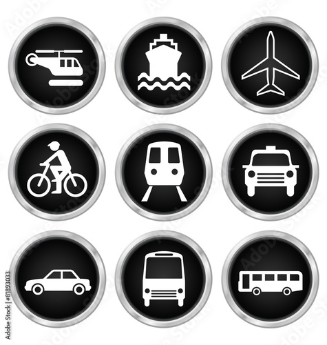 Black transport related icon set