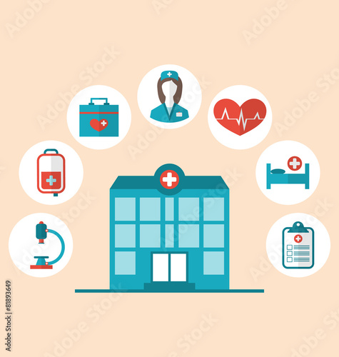 Flat trendy icons of hospital and another medical objects, moder #81893649