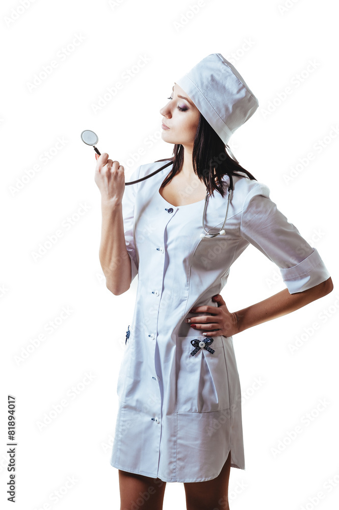 Smiling medical doctor woman with stethoscope. Isolated over Smiling medical doctor woman with stethoscope. Isolated over