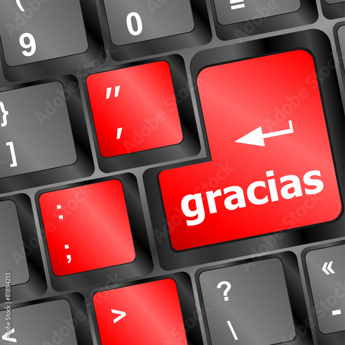 Computer keyboard keys with word Gracias, Spanish thank you