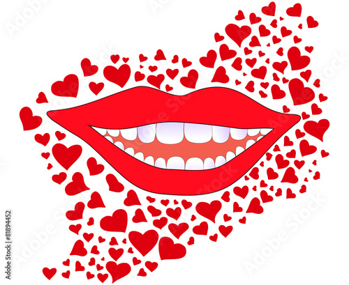 Vector background with smiling female lips and snowwhite teeth