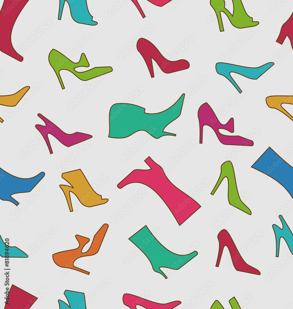 Seamless Pattern with Colorful Women Footwear