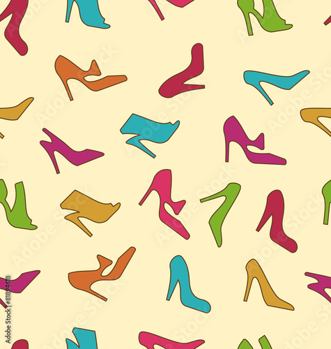 Seamless Texture with Colorful Women Footwear