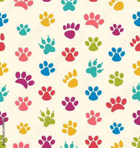 Seamless Texture with Traces of Cats, Dogs. Imprints of Paws Pet