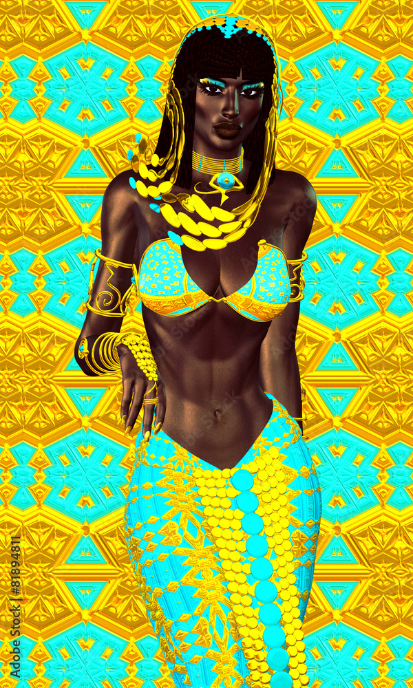 Black Egyptian princess in modern digital art style, close up. Black Egyptian princess in modern digital art style, close up.