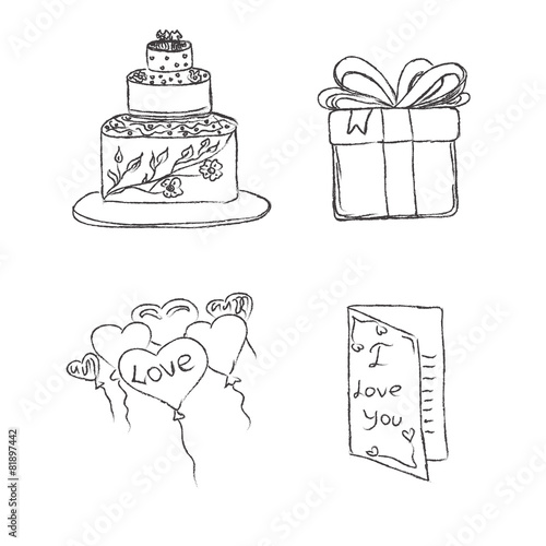 wedding set, sketch, hand drawing, vector, illustration