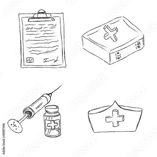 Medical, objects, sketch, vector, illustration