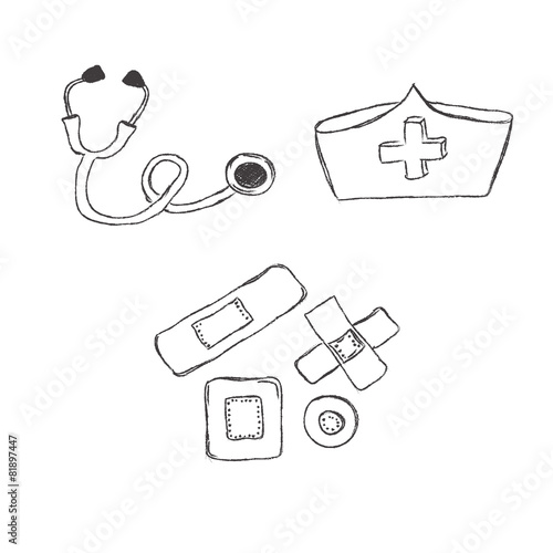 Medical, objects, sketch, vector, illustration