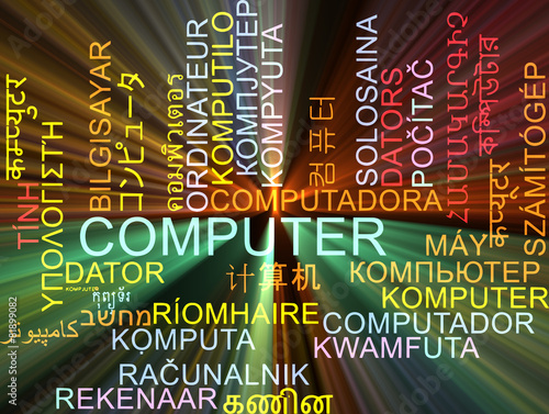 Computer multilanguage wordcloud background concept glowing