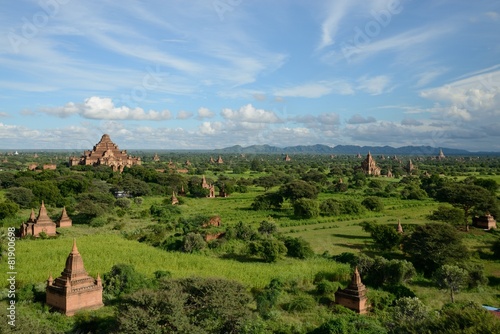 View at ancient buddhist temples in archeological zone of Bagan