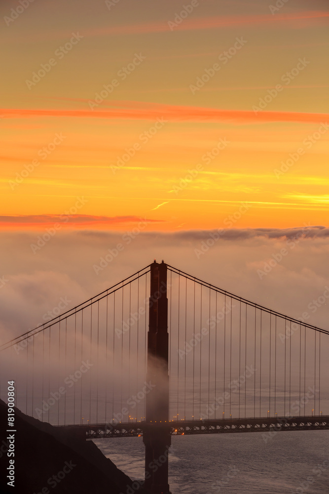 Low fog at Golden Gate Bridge San Francisco