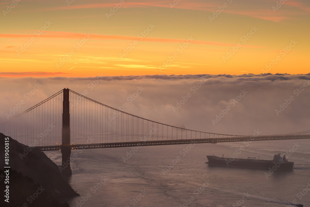 Low fog at Golden Gate Bridge San Francisco