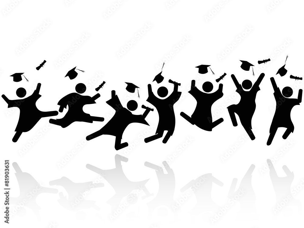 cheerful graduated students jumping
