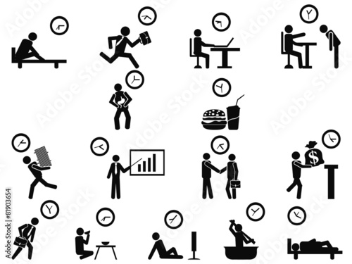 black businessman time management concept icons set