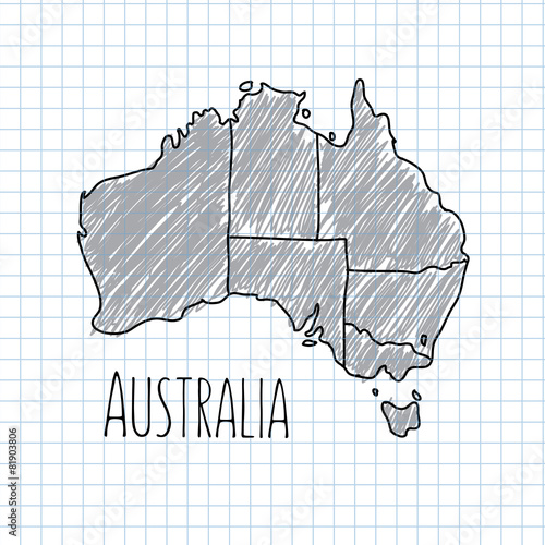 Pen hand drawn Australia map vector on paper illustration