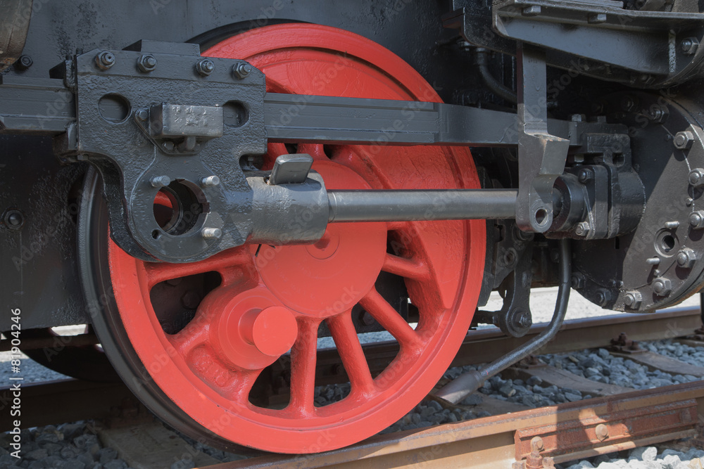The wheel of historical steam locomotive