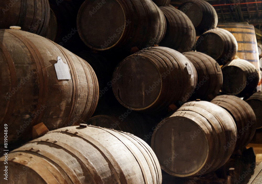 Port wine from the vineyards Douro Valley in Portugal aging in o Port wine from the vineyards Douro Valley in Portugal aging in o