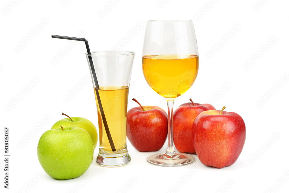 apples and juice in a glass apples and juice in a glass