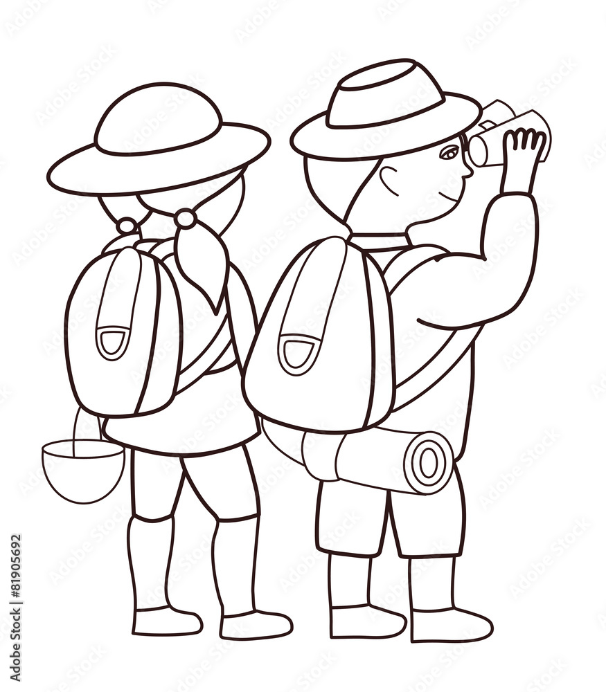 Tourists looking through binoculars (vector illustration) Tourists looking through binoculars (vector illustration)