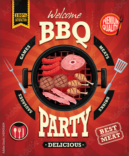 Vintage BBQ party menu poster design