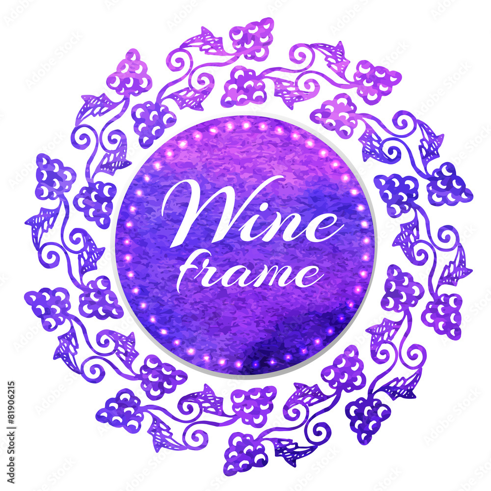 Fototapeta premium Isolated watercolor emblem with grape for wine. Vector label