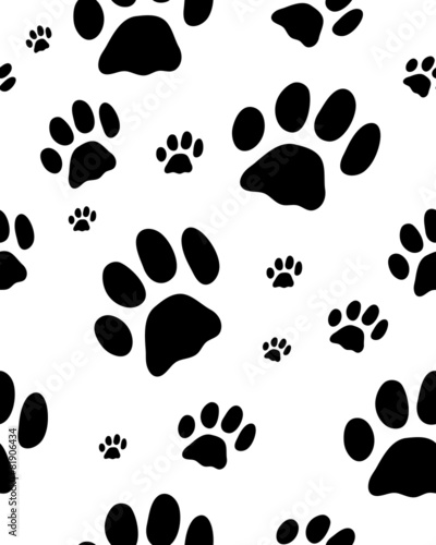 Seamless pattern with black silhouettes of trace of cats, vector