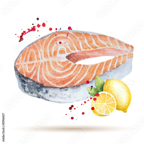 Watercolor steak fish.