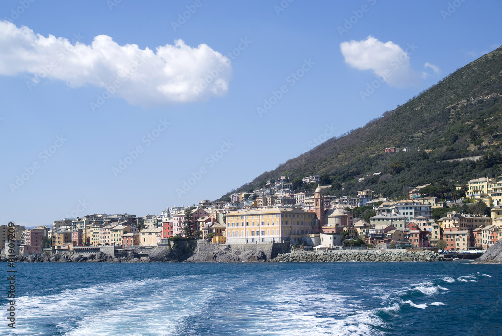 Panorama of Nervi from the sea, Genoa-Italy