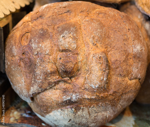  The loaf of rustic bread traditionally roasted.
