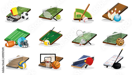 Sport Fileds and Balls Vector Illustrations