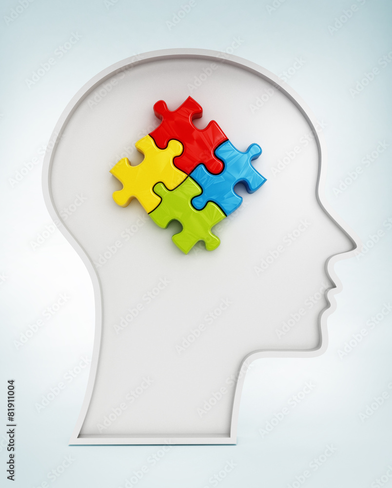 Jigsaw puzzle pieces inside human head shape