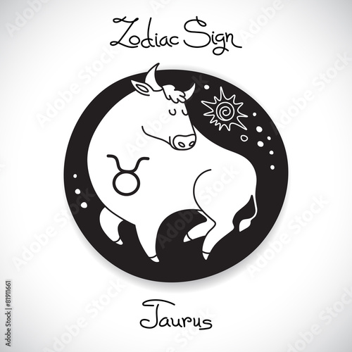 Taurus zodiac sign of horoscope circle emblem in cartoon style.