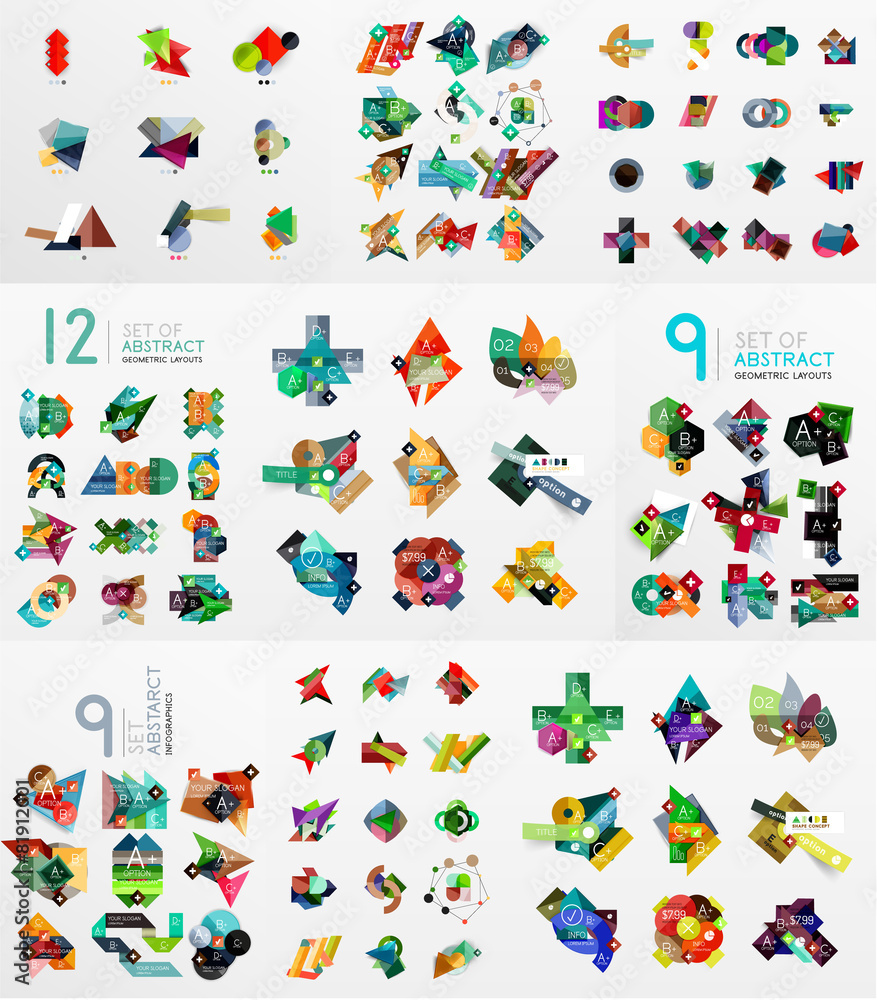 Set of abstract paper elements, infographics templates Set of abstract paper elements, infographics templates