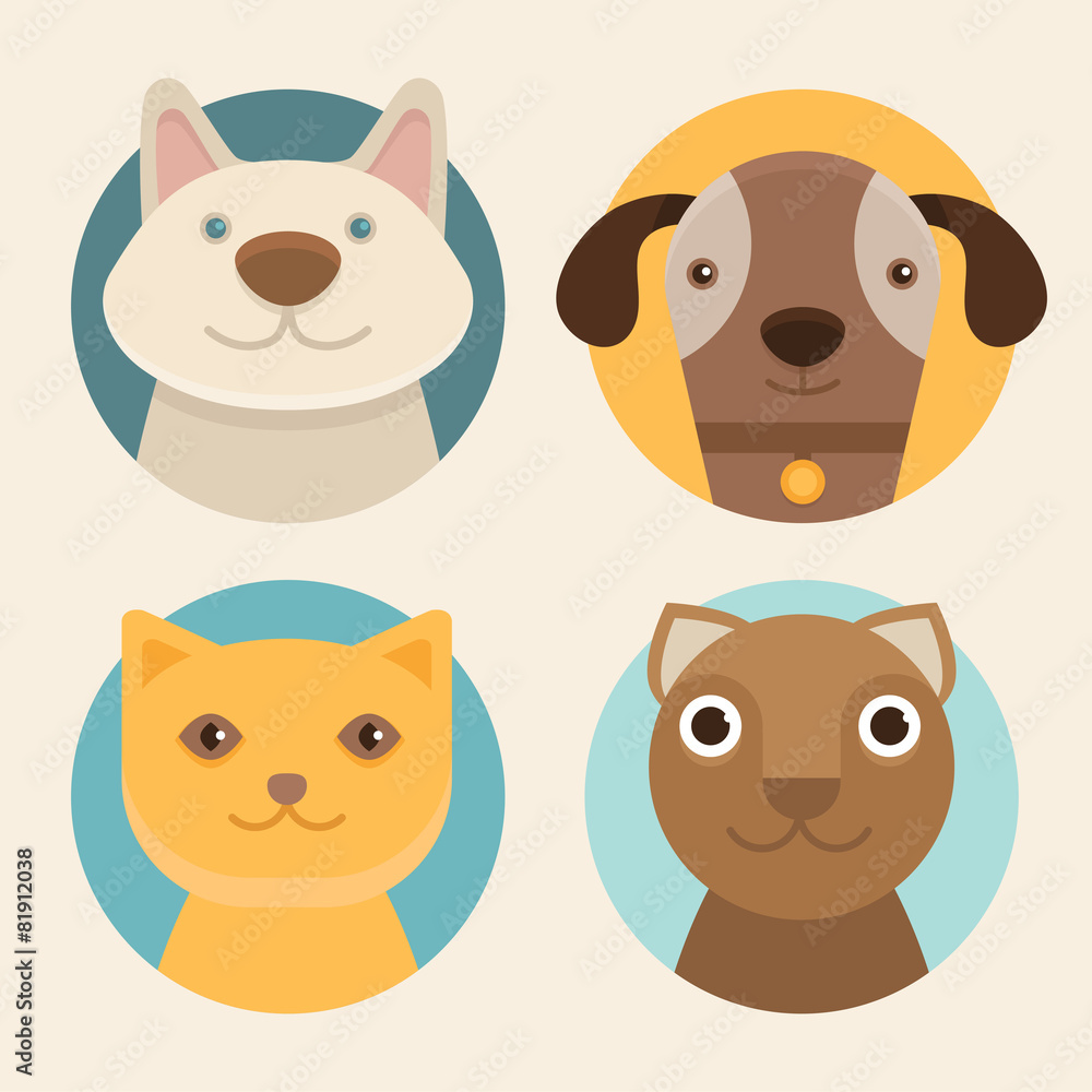Vector round badges with cats and dogs Vector round badges with cats and dogs