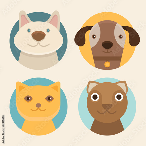 Vector round badges with cats and dogs © venimo