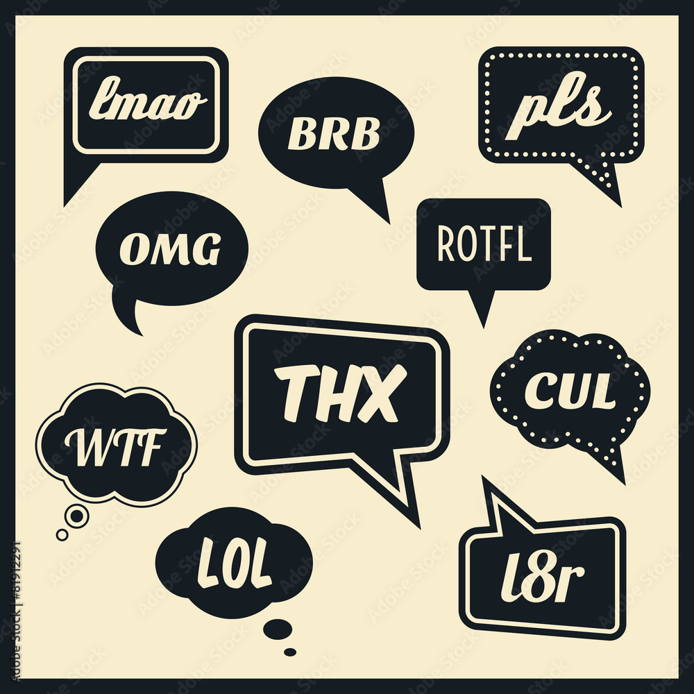 Simple abbreviations speech bubbles Simple abbreviations speech bubbles