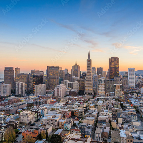 Beautiful view of  business center in downtown San Francisco