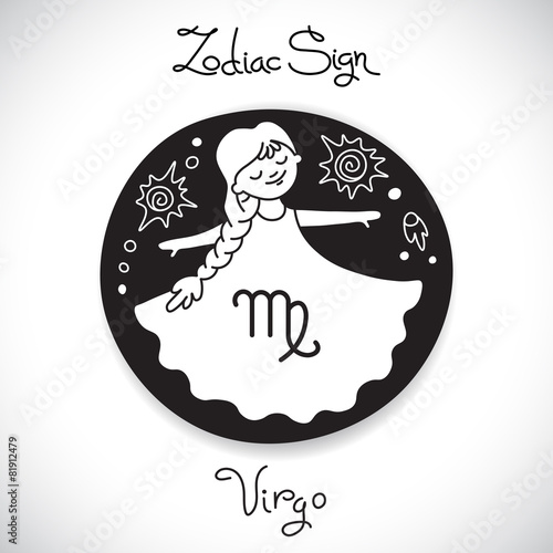 Virgo zodiac sign of horoscope circle emblem in cartoon style.