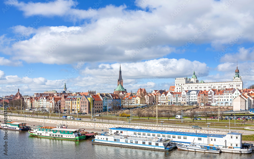 Fototapeta premium Panoramic view of Szczecin waterfront, Poland.